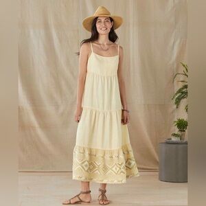 NWOT HARRIS COTTON Maxi Linen Strap Dress With Embroidered Panels On The Hem